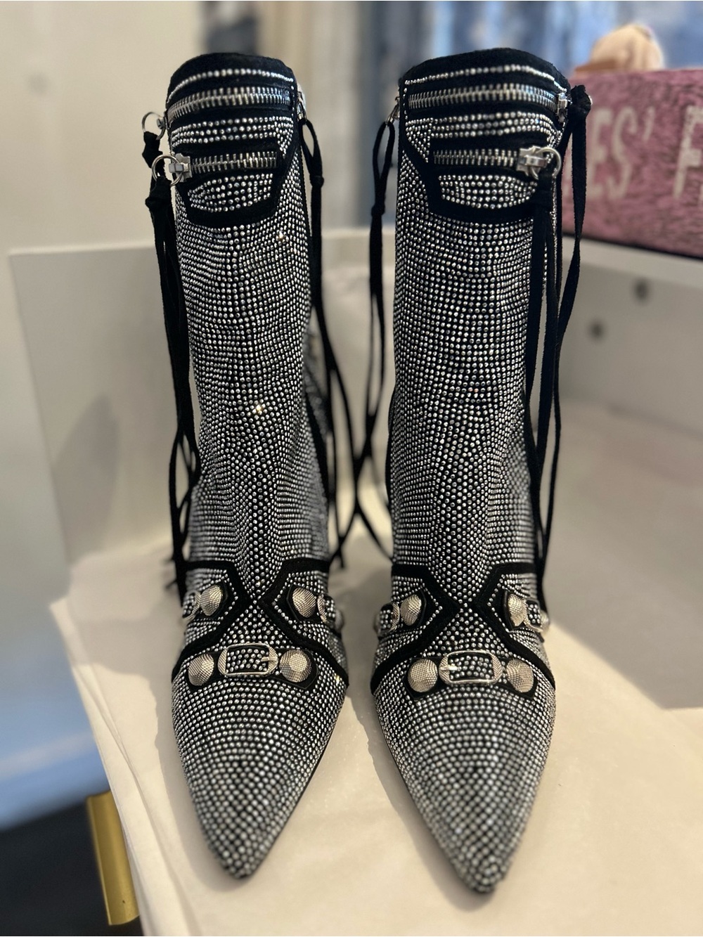 Women's Embellished Pointed-Toe Ankle Booties in Black & Silver AZALEA WANG